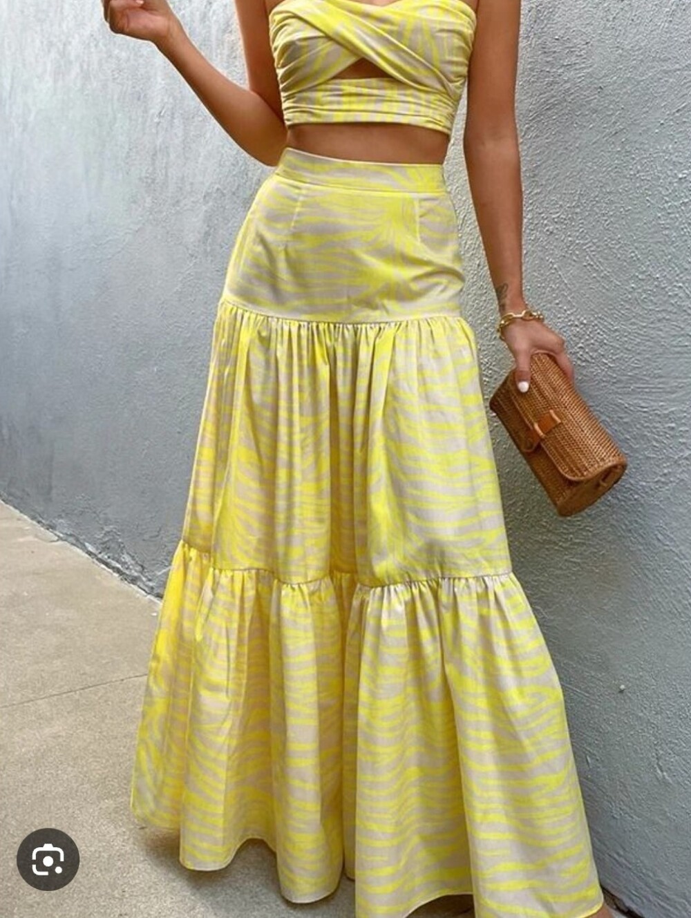 RunAway Yellow Tiered Maxi Skirt Sz M